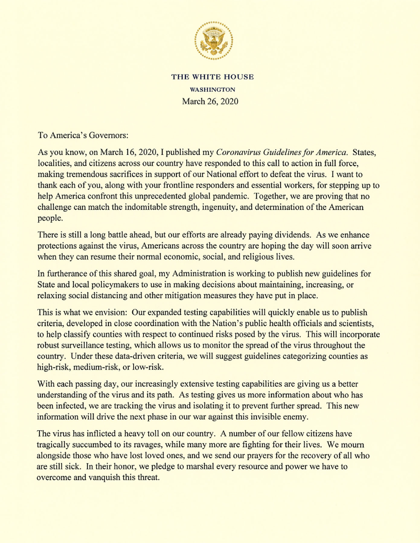 Transcript Remarks Letter Donald Trump Sends A Letter To Governors 