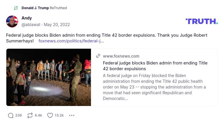 Post image from Donald Trump