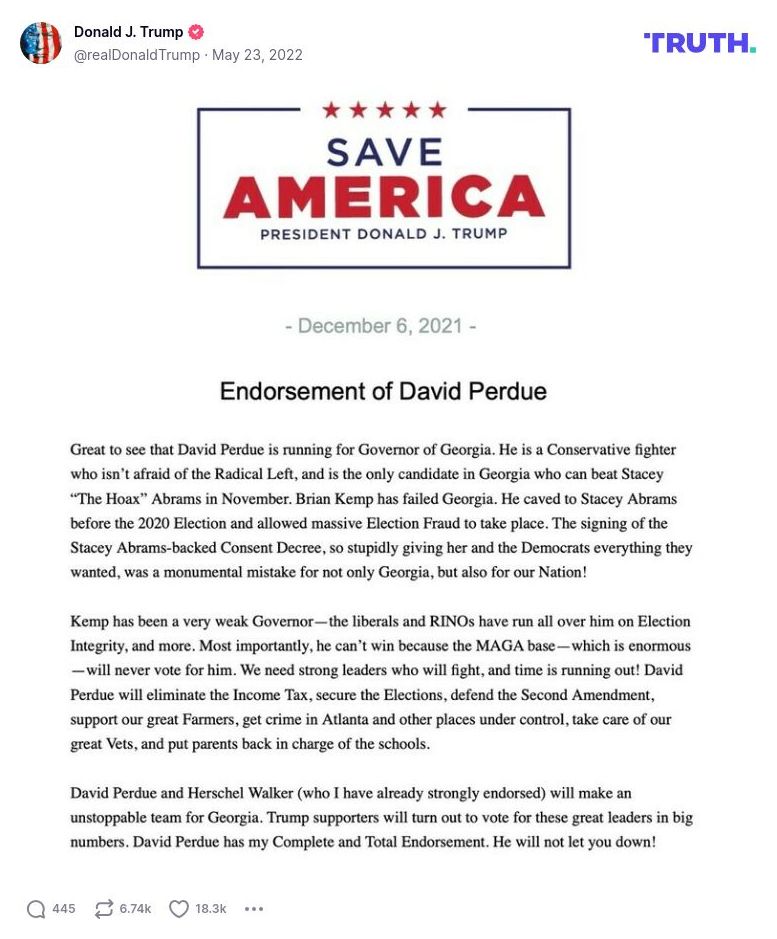 Post image from Donald Trump