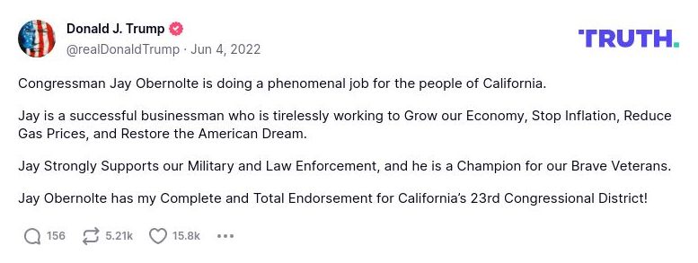 Post preview from Donald Trump