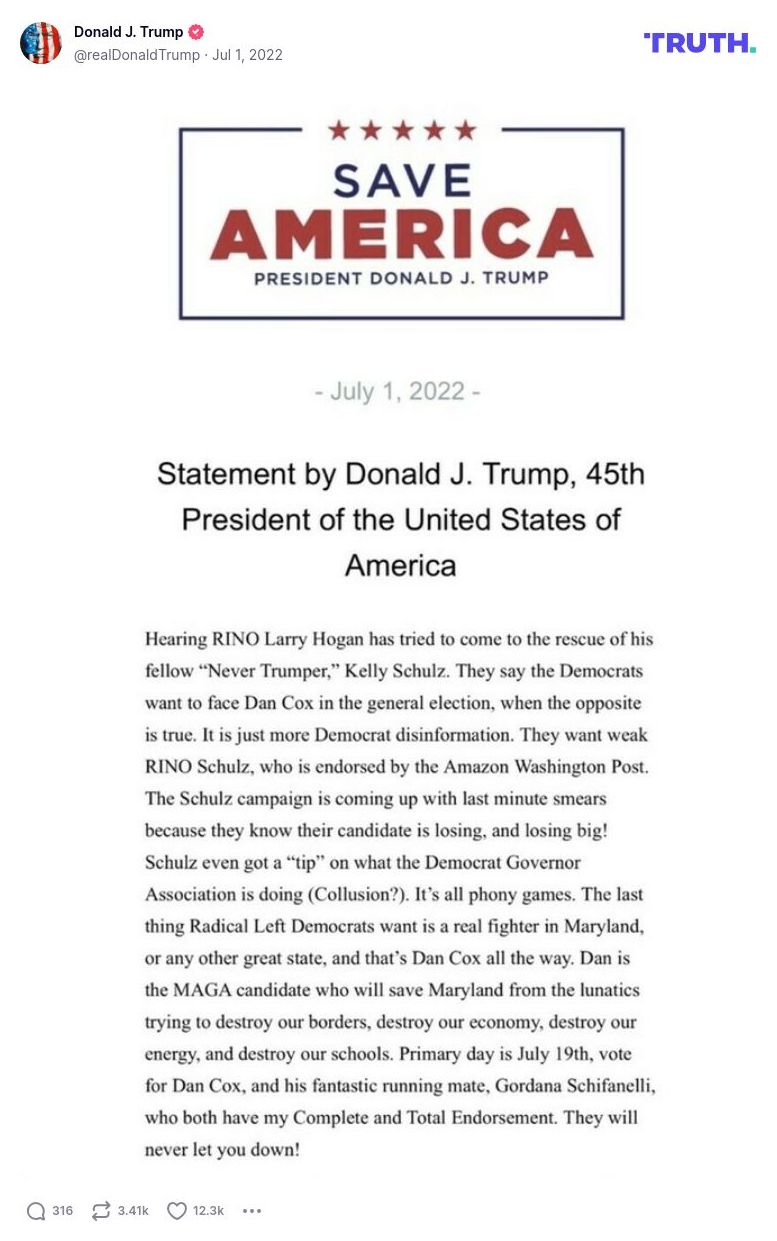 Post image from Donald Trump