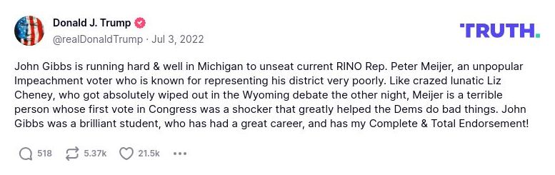 Post image from Donald Trump