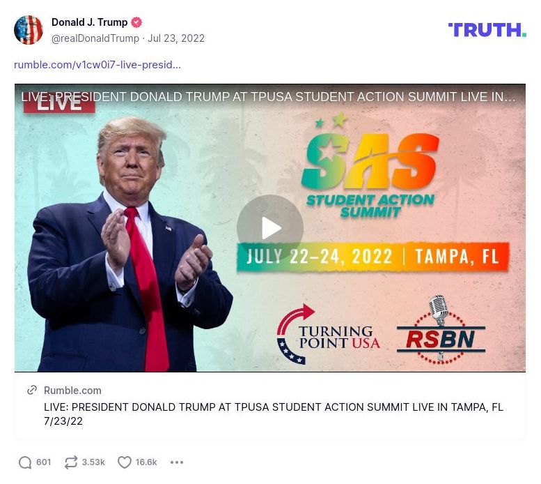 Post image from Donald Trump