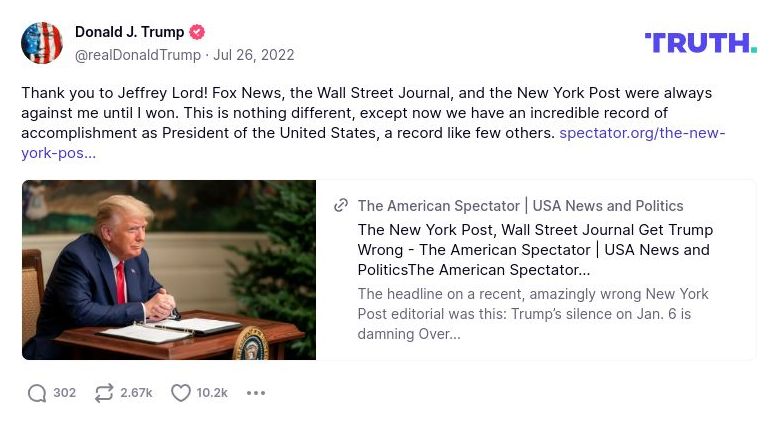 Post image from Donald Trump