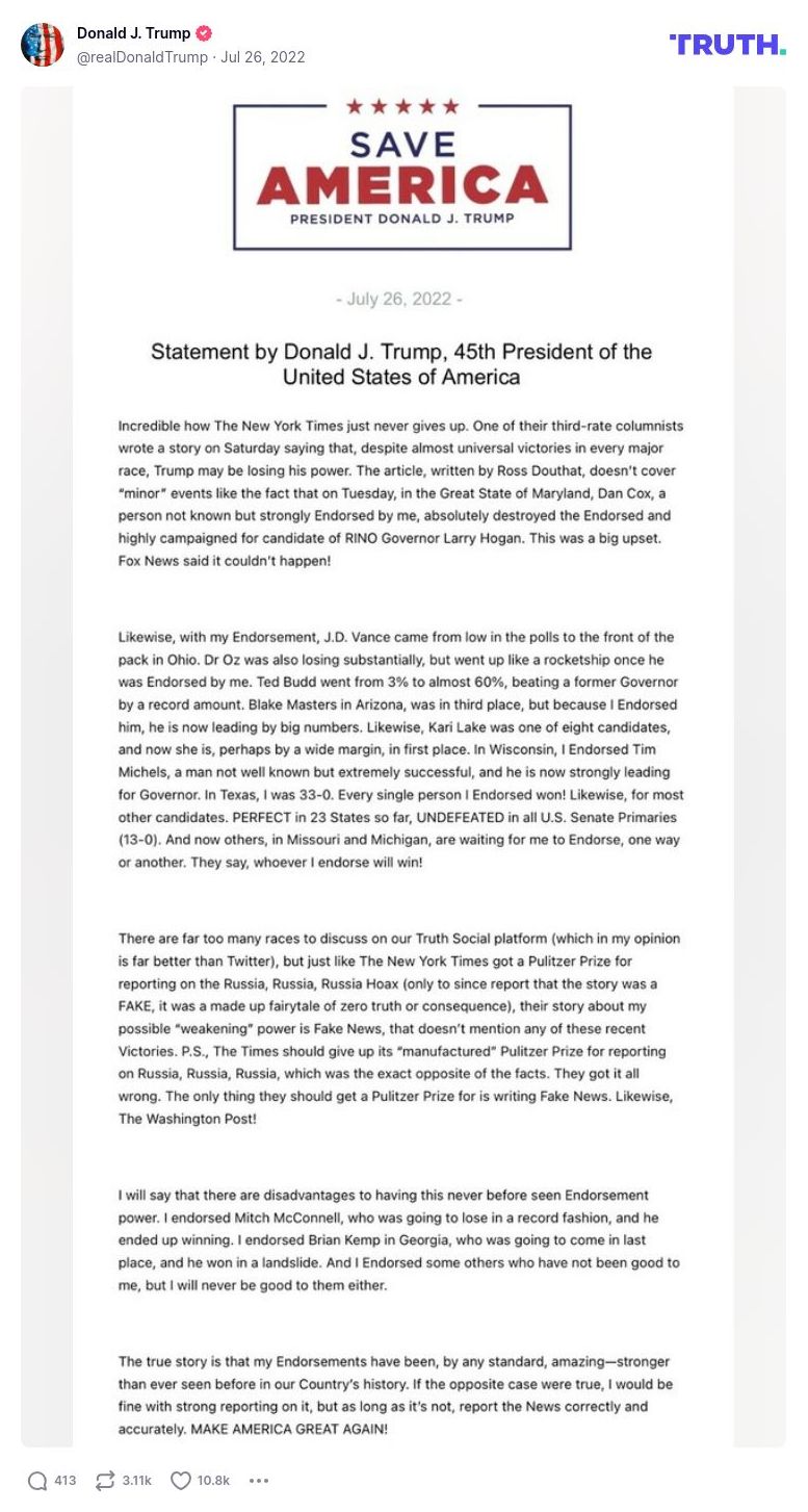 Post image from Donald Trump