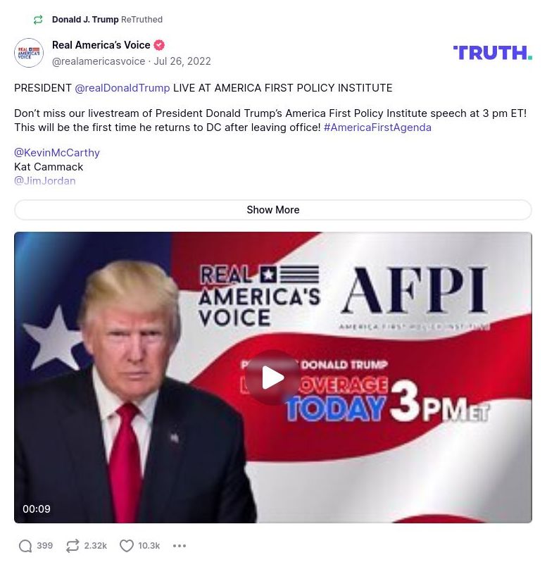 Post image from Donald Trump