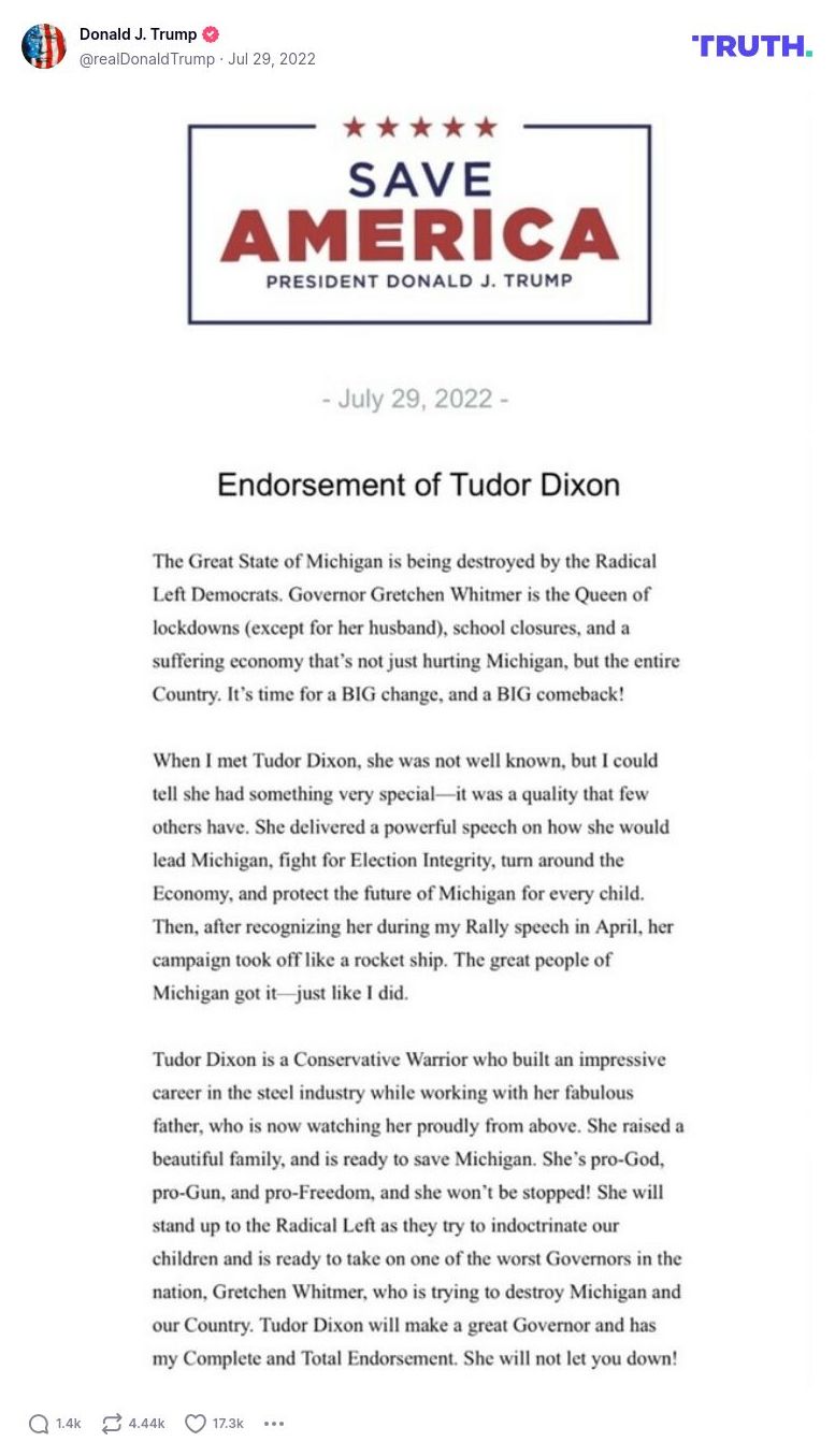 Post image from Donald Trump