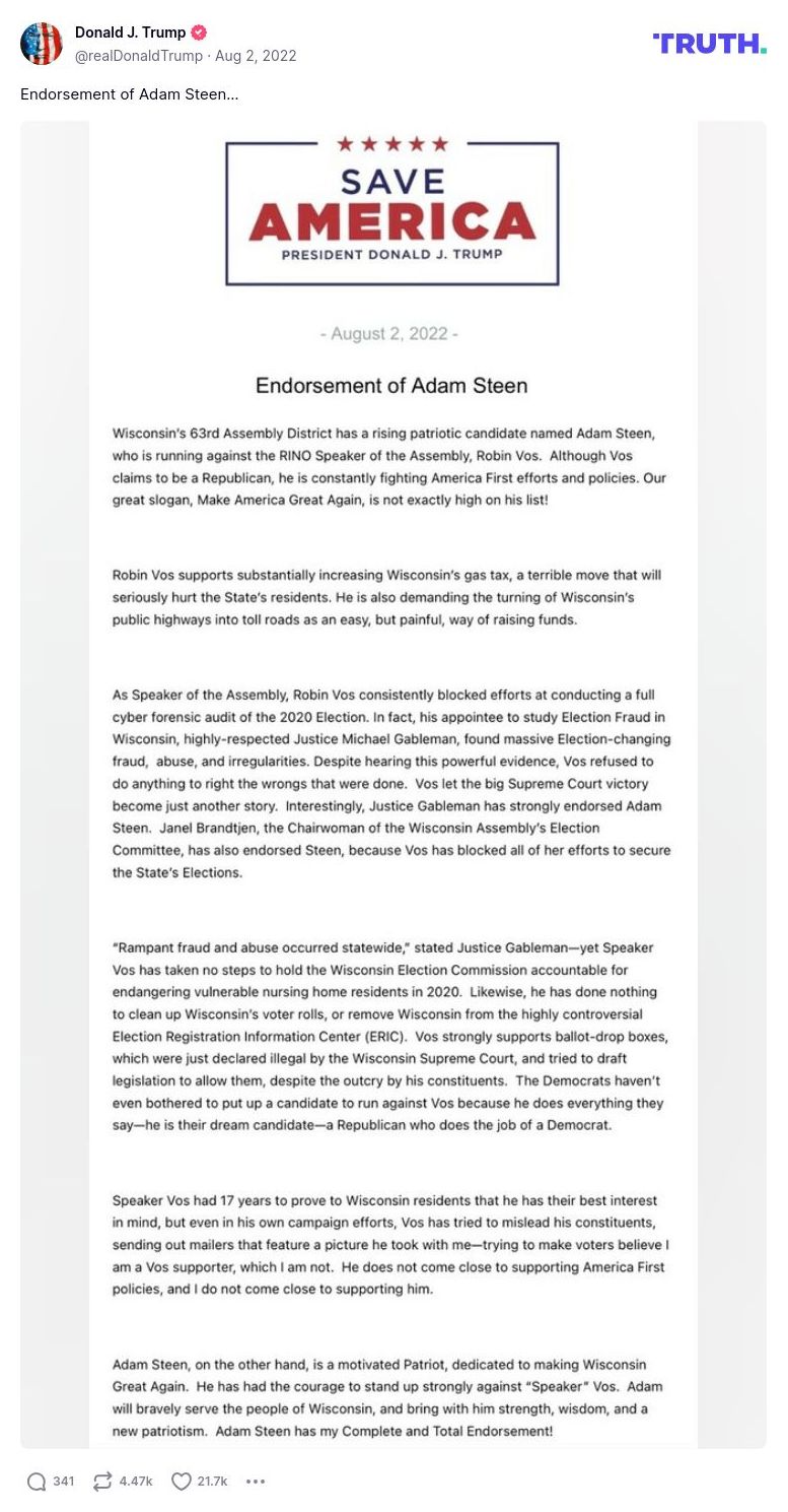 Post image from Donald Trump