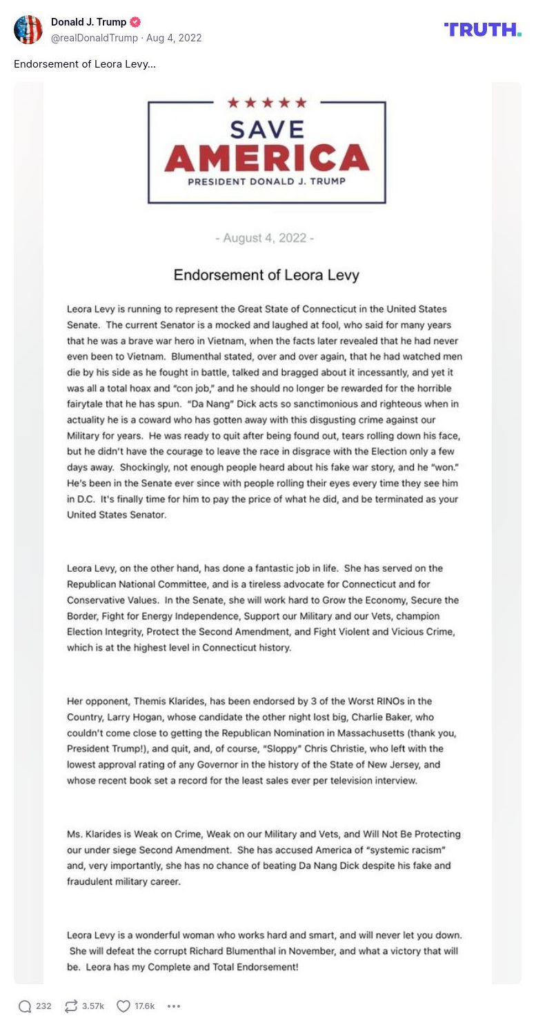 Post image from Donald Trump