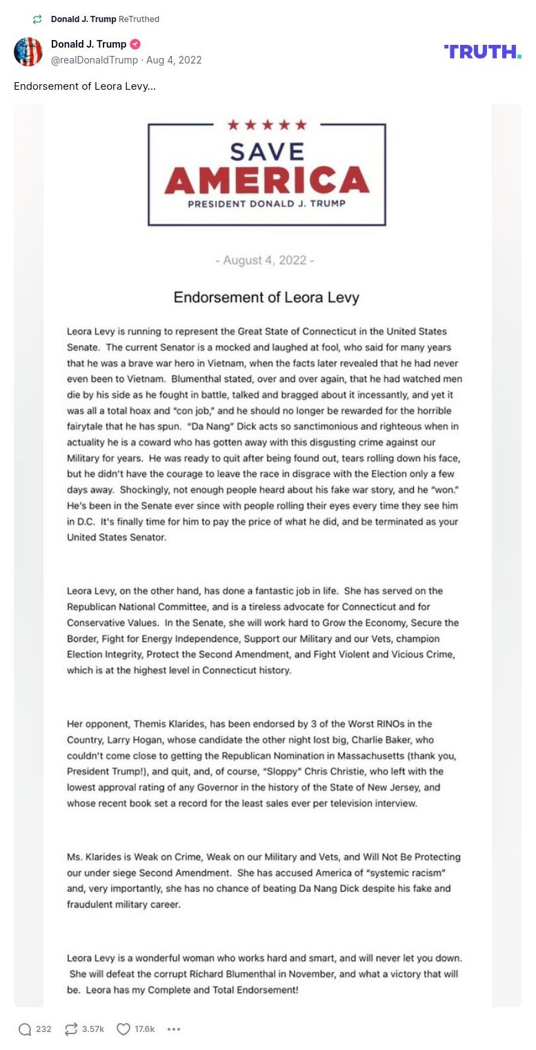 Post image from Donald Trump