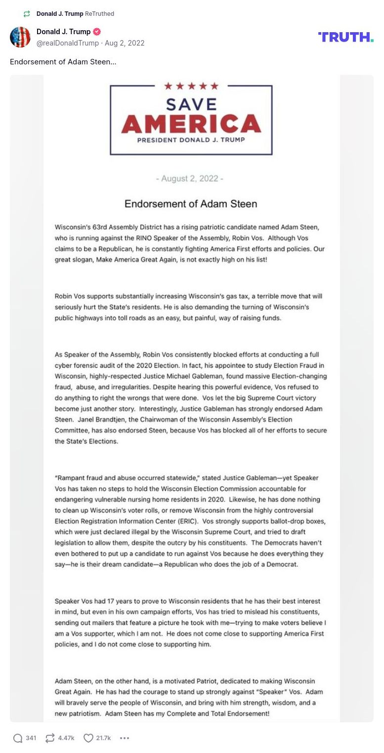 Post image from Donald Trump