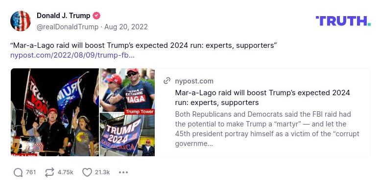 Post image from Donald Trump