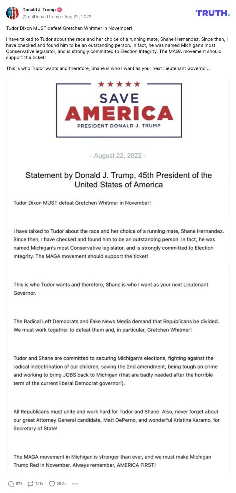 Post image from Donald Trump