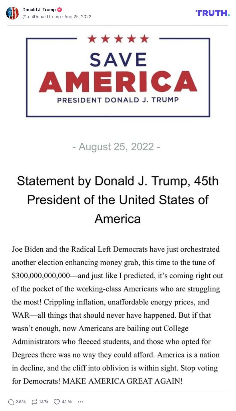 Post image from Donald Trump