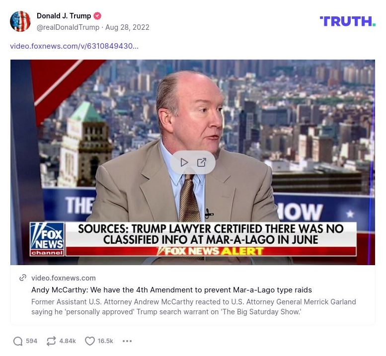 Post preview from Donald Trump