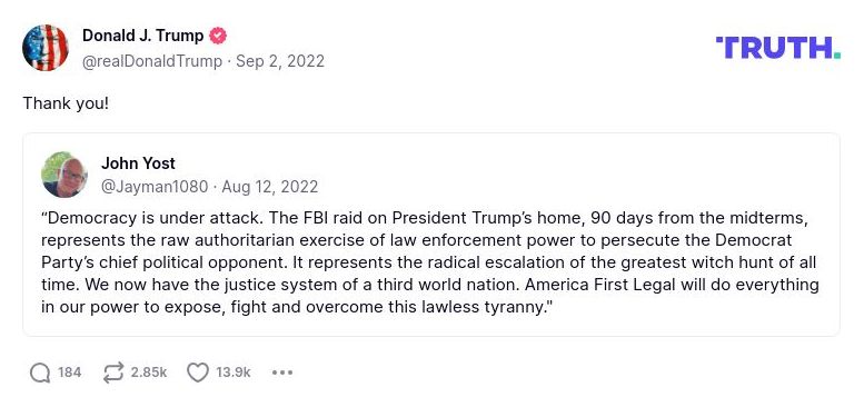 Post image from Donald Trump