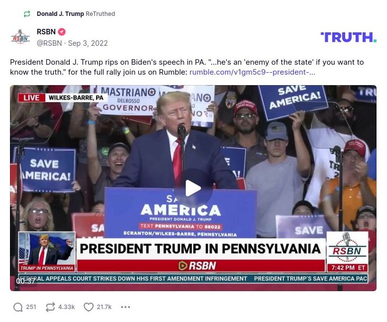 Post image from Donald Trump