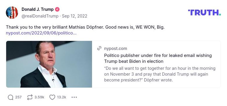 Post image from Donald Trump