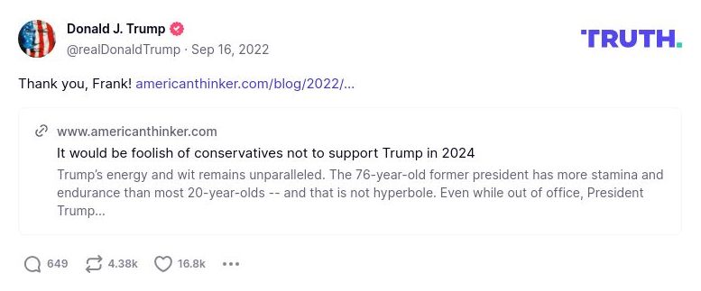 Post image from Donald Trump