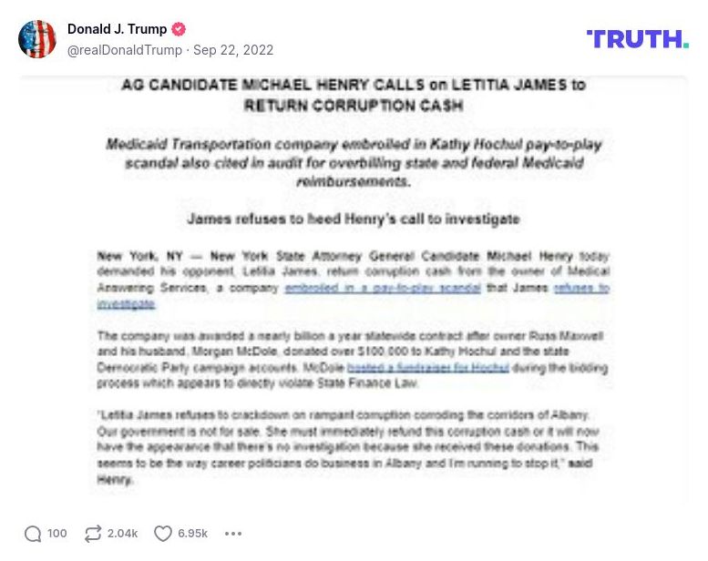 Post image from Donald Trump