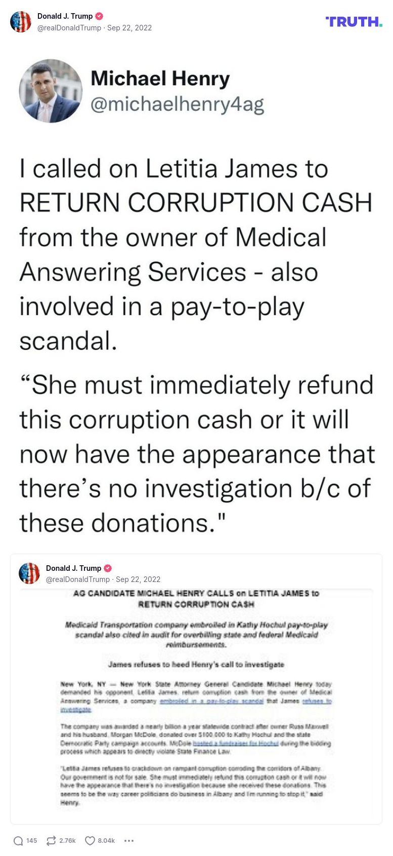 Post image from Donald Trump