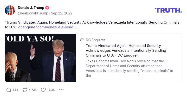 Post preview from Donald Trump