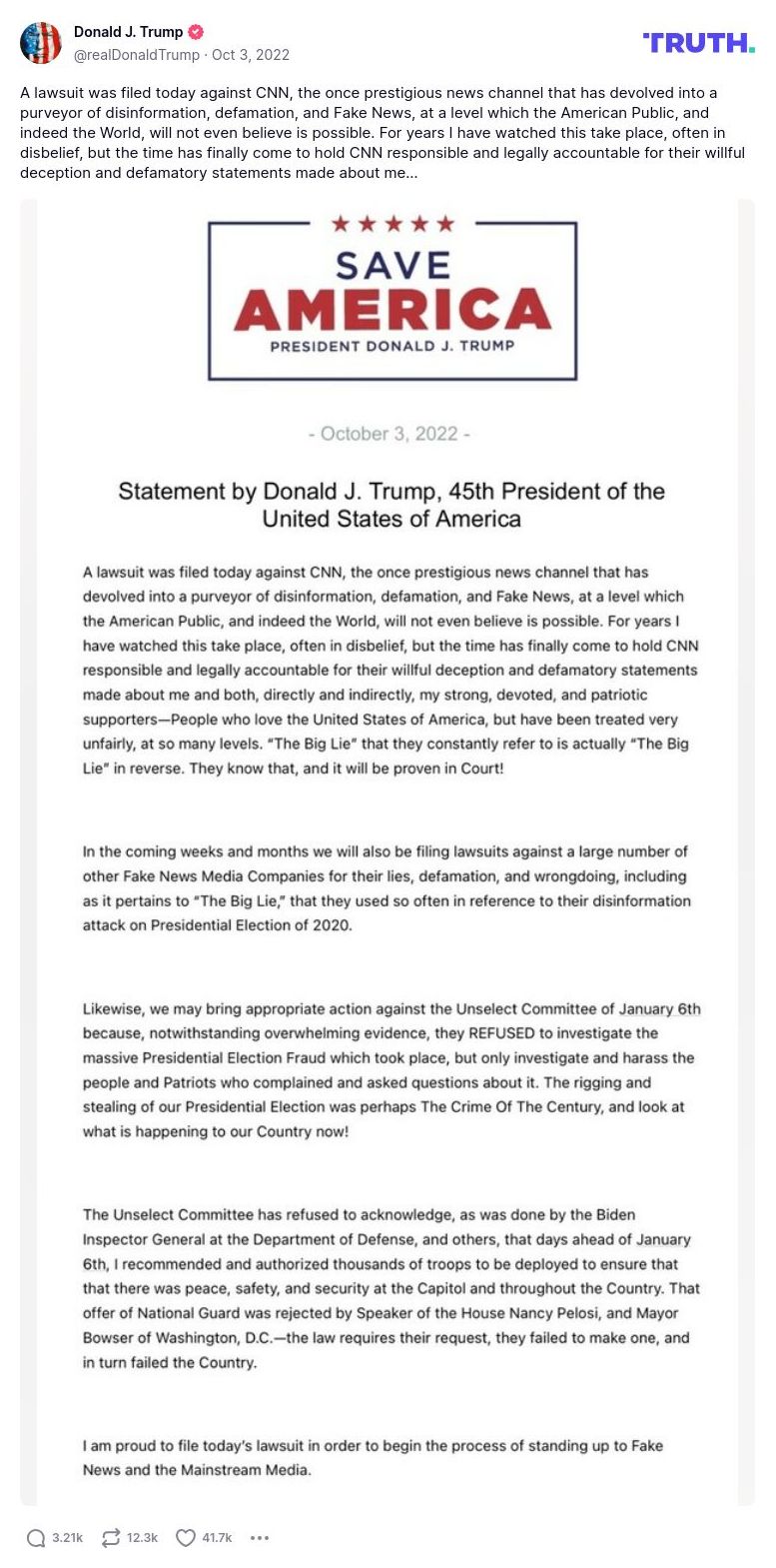 Post preview from Donald Trump