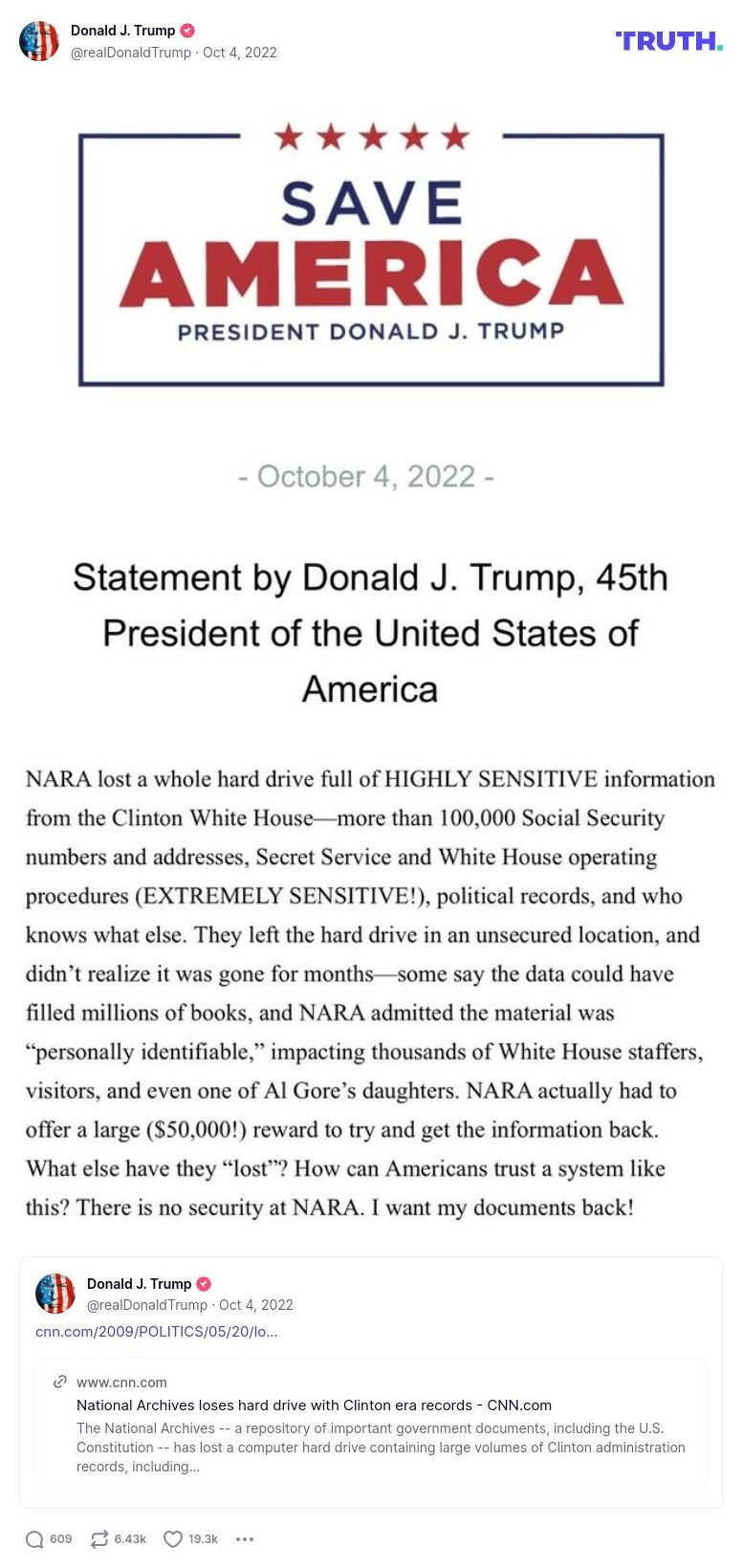 Post image from Donald Trump