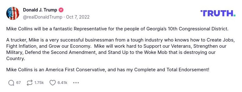 Post preview from Donald Trump