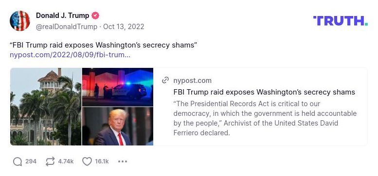 Post image from Donald Trump