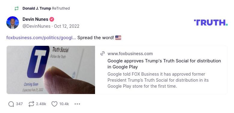 Post image from Donald Trump