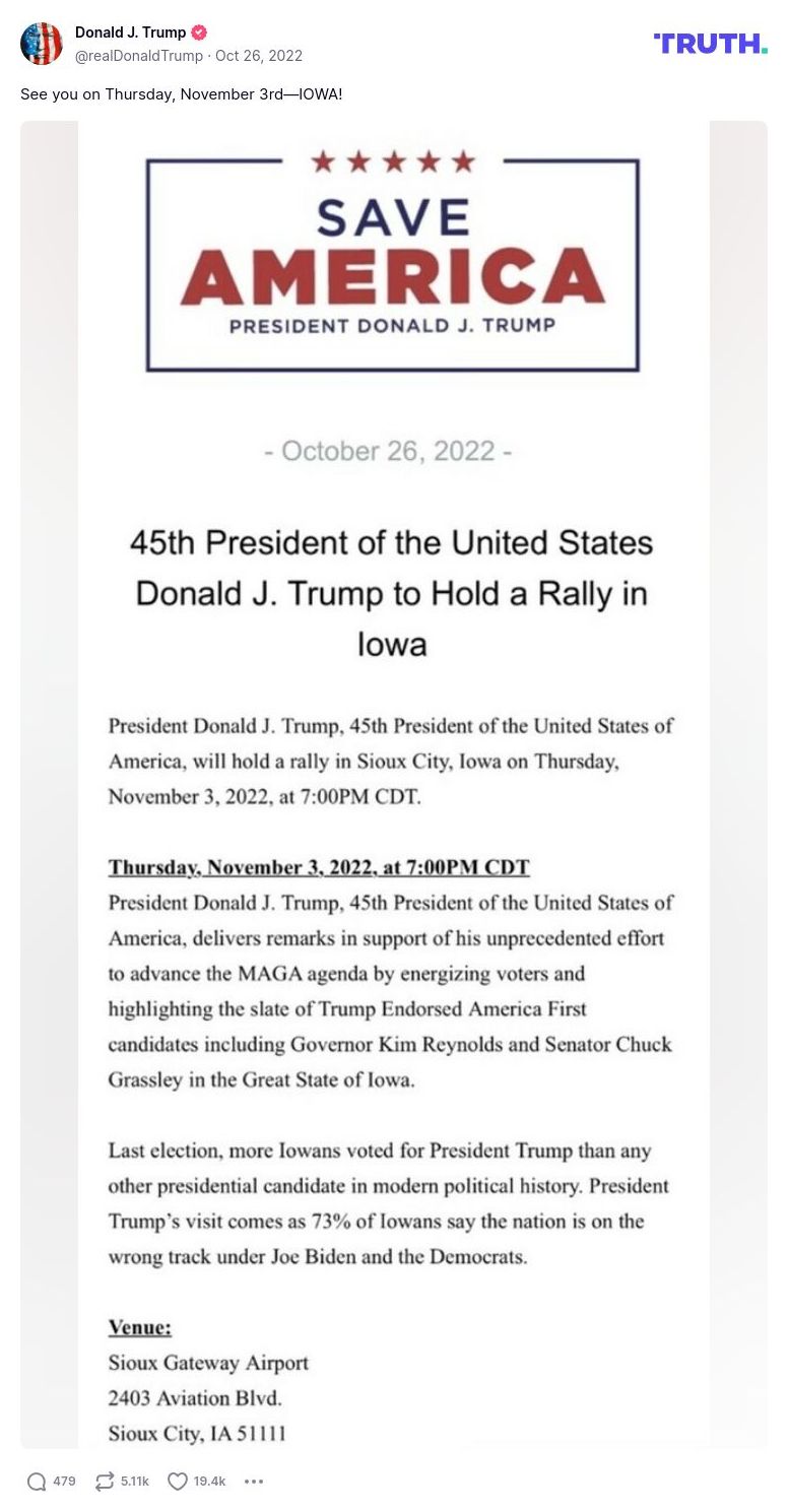 Post image from Donald Trump