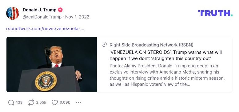 Post preview from Donald Trump