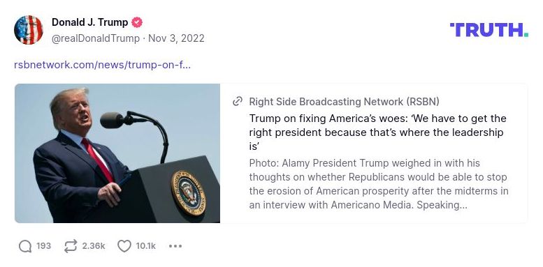 Post image from Donald Trump