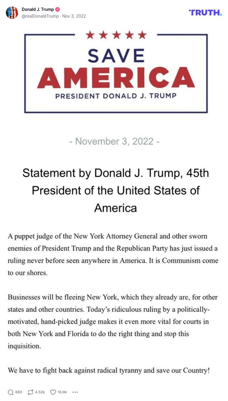 Post image from Donald Trump