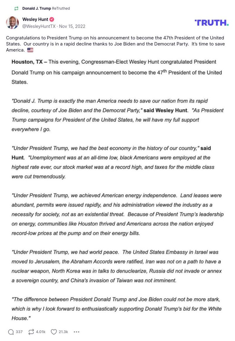 Post image from Donald Trump