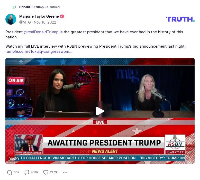 Post image from Donald Trump