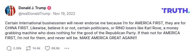 Post preview from Donald Trump