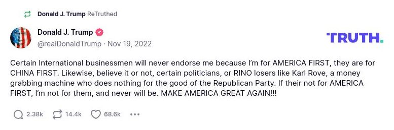 Post preview from Donald Trump