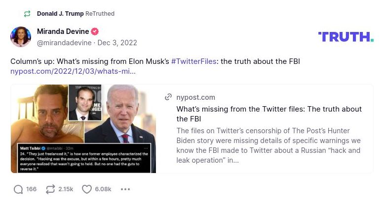 Post preview from Donald Trump