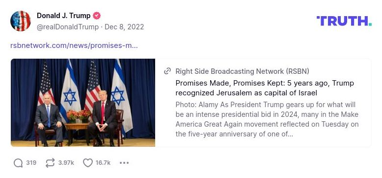 Post preview from Donald Trump