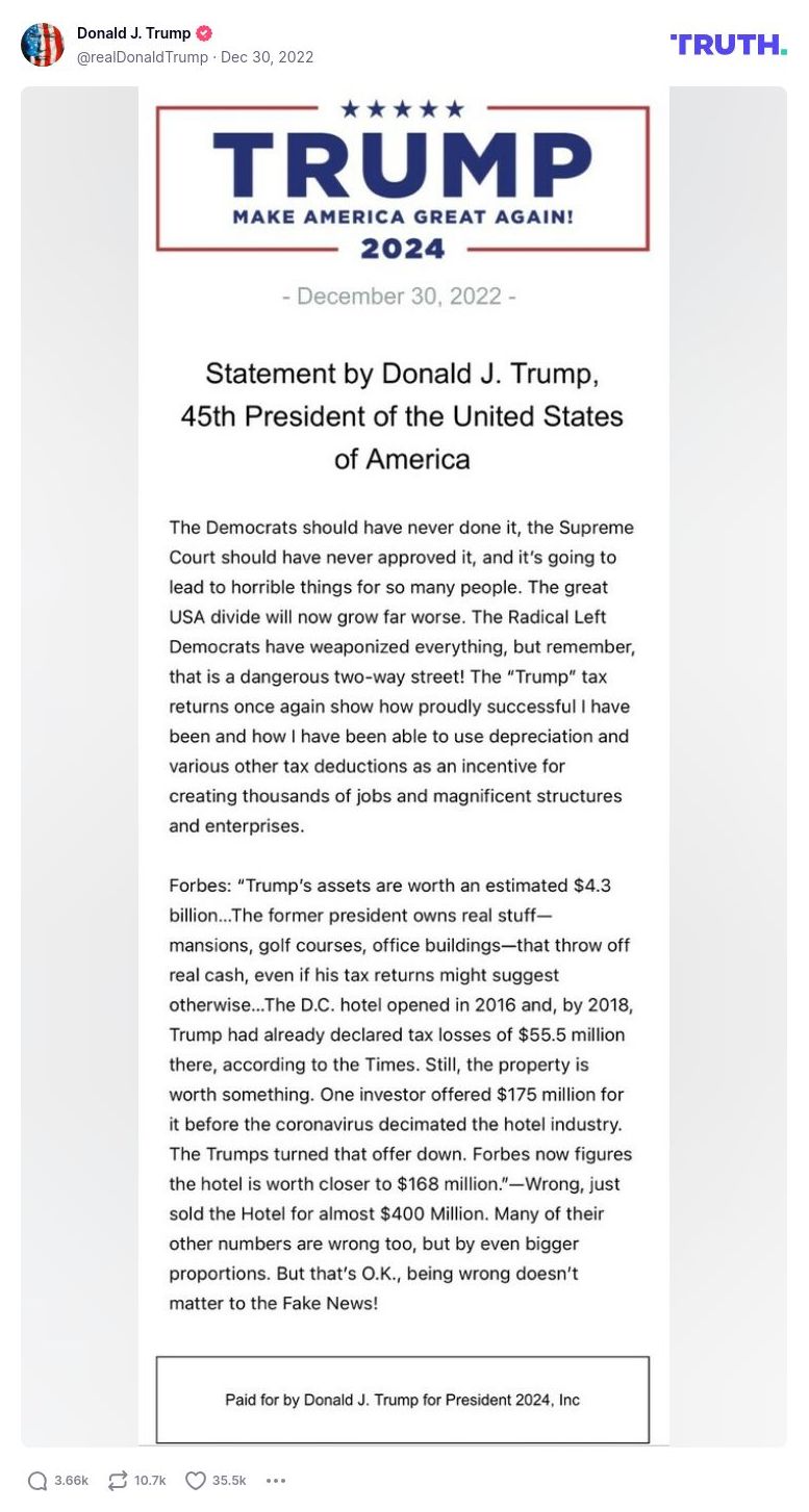 Post image from Donald Trump