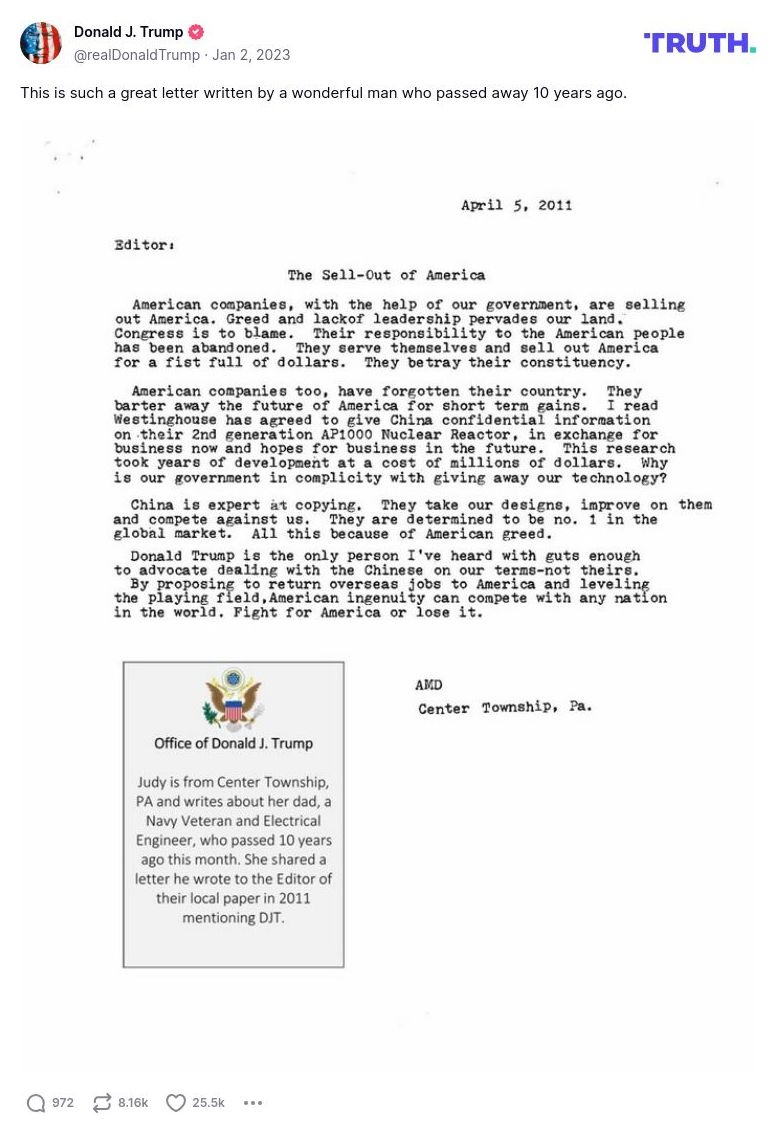 Post image from Donald Trump