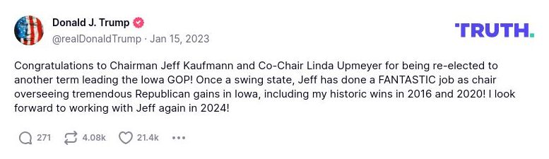 Post image from Donald Trump