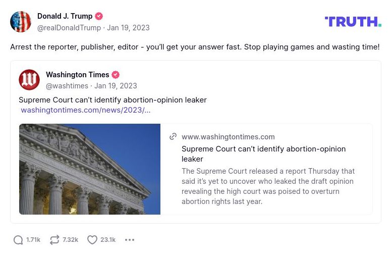 Post image from Donald Trump