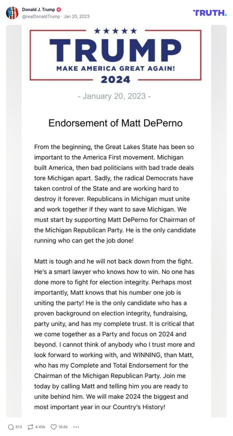 Post image from Donald Trump