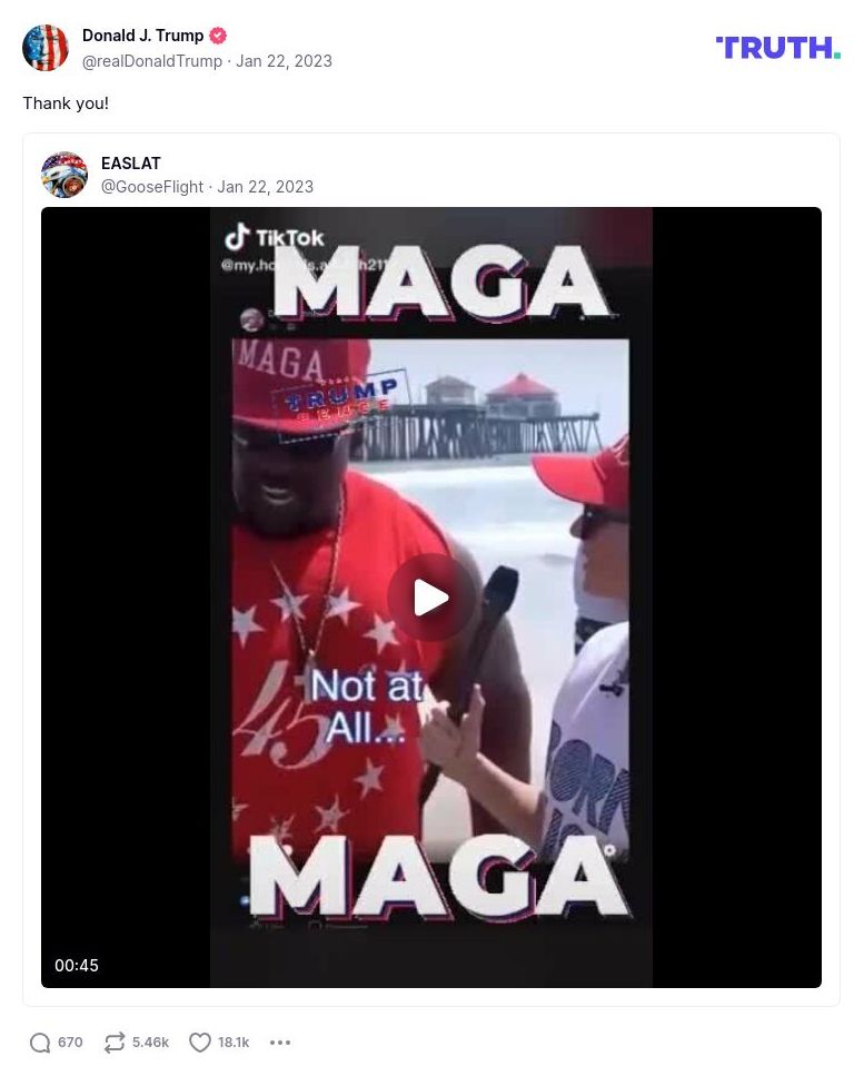 Post image from Donald Trump