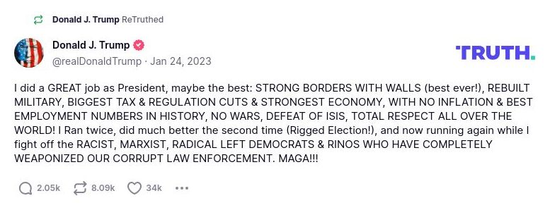 Post preview from Donald Trump