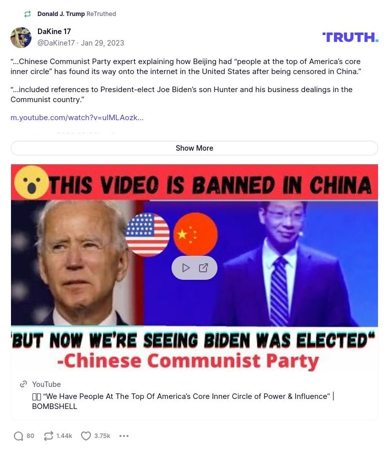 Post preview from Donald Trump