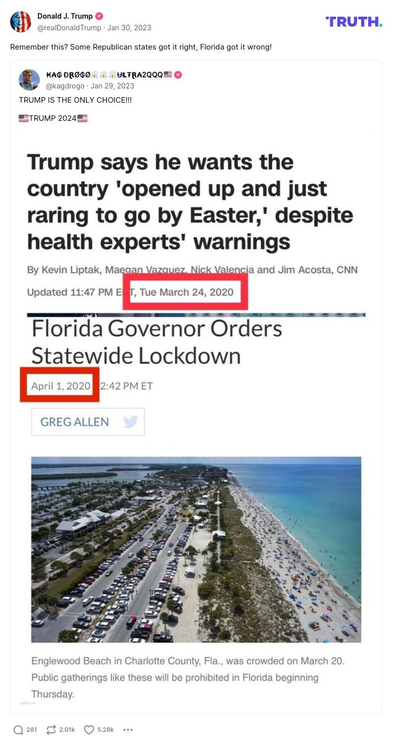 Post image from Donald Trump